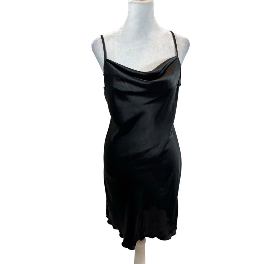 Bebe Brand Cowl Neck‎ Black Satin Cami Dress Size Medium